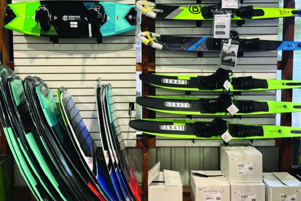 Surf boards, wake boards and water skis at Gordon Bay Marine Store